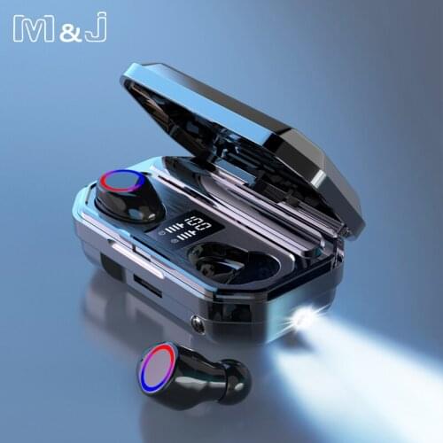 TWS Wireless headphones Bluetooth case Flashlight Headset LED Display IPX5 Waterproof 9D Touch control earphone With Microphone