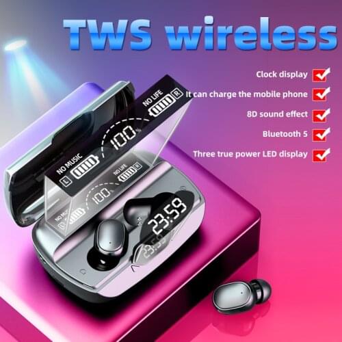 D18 TWS Bluetooth 5.1 Earphones With Digital Clock Display Waterproof Stereo Music Headsets Noise Reduction Gamer Sport Headsets