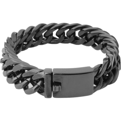 Heavy 15/17mm Polished Black color 316L Stainless Steel Curb Cuban Link Chain Mens Bracelet Bangle 7"-11" Long