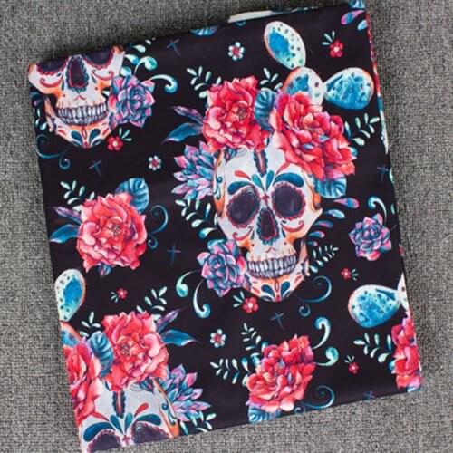 Vintage Punk Cool Blooming Rose Flower Skull Head Printed Polyester Fabric 48x135cm Skull Fabric Patchwork Cloth Dress Home Deco