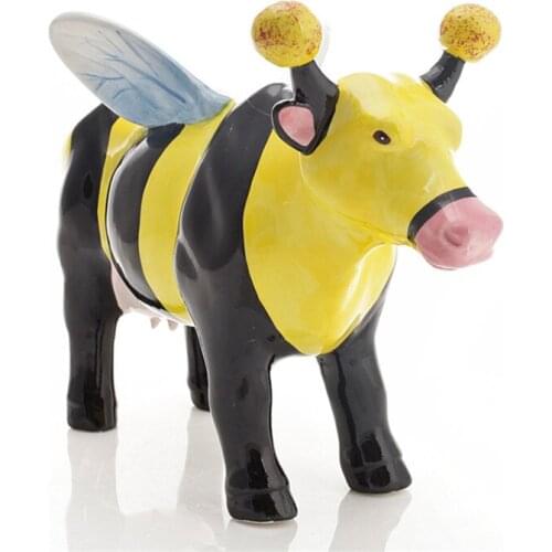 WU CHEN LONG European Modern Art Bee Cow Statue Sculpture Ceramic Crafts Porcelain Cattle Animal Figurine Home Decoration R4212