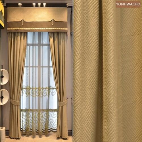 Custom curtains simple modern American luxury shading flannel yellow velvet cloth blackout curtain valance tulle drape C848