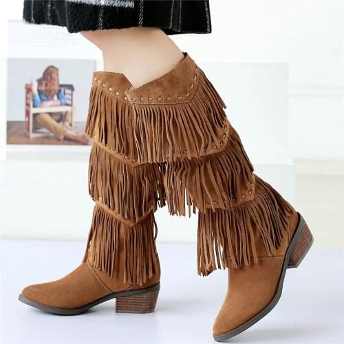 Winter Warm Pumps Shoes Women Genuine Leather Chunky Heels Thigh High Motorcycle Boots Female Round Toe Snow Boots Casual Shoes