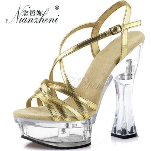 Models Stage Models Dress 6 Inches Super High Stripper Heeled Shoes Roman Hollow Narrow Band Crystal 14CM Women Platform Sandals