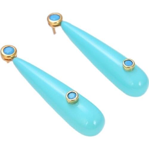 GG Jewelry Natural Shell Blue Crystal CZ Turquoises Blue Shell Stud Earring Cute For Women Lady Fashion Jewelry Gift