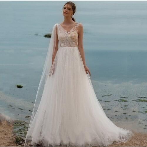 Bohemian Style Delicate Scoop Uniqueness Lace Decorated With Glitter Tulle A-Line Wedding Dresses 2020 Vestidos De Novia