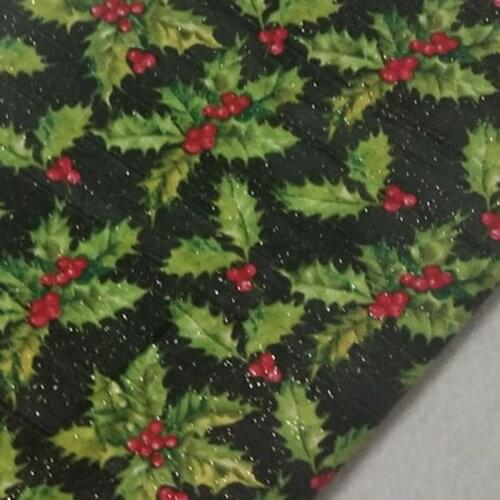 100% Plain Cotton Christmas Glitter Green Leaf Red Cherry Fabric Patchwork Dress Cloth Ornament Home Decor