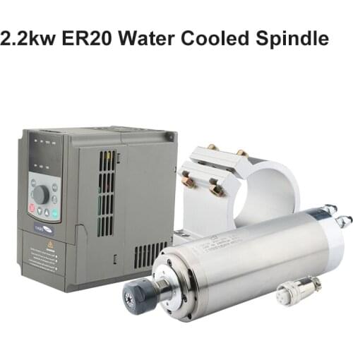 2.2 KW ER20 CNC Spindle Motor Water Cooling 4 Bearings & VFD / Inverter & 80mm Aluminum Bracket CNC Machine Tool DIY Engraving