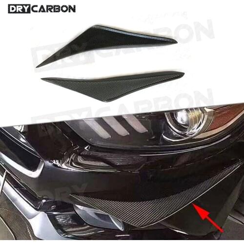 2Pcs Carbon Fiber Front Bumper Splitters Side Shark Fins Canards for Ford Mustang 2015 2016 2017 2018 2019 FRP