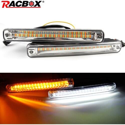2Pcs Cars LED DRL Daytime Running Light Waterproof COB Stream lamp White Day Light and Yellow Color Turning Signal Fog Light 12v