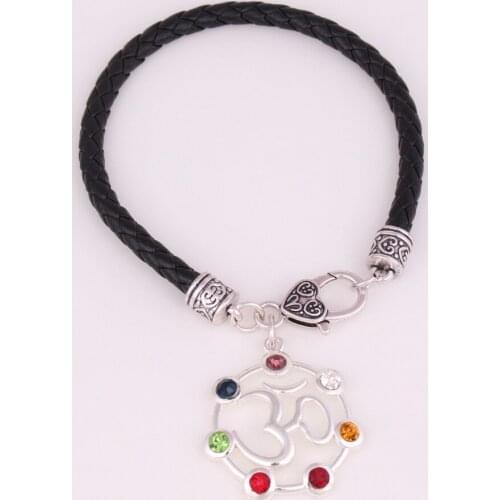 24CM length seven chakra crystals symbol yoga charm religious hollow pendant yoga yogi bracelet