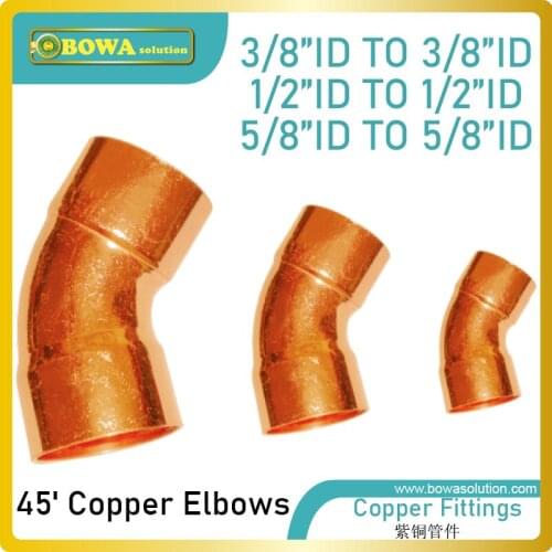 45' Copper Elbows with female to female connection are installed in suction, discharge and liquid lines of refrigeration cycles