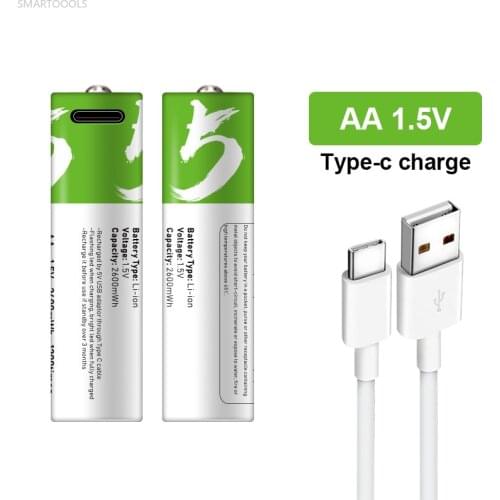 SMARTOOOLS Original USB AA Rechargeable Batteries 1.5V 2600 MWh Li-ion Battery for Remote Control Mouse Electric Toy Battery