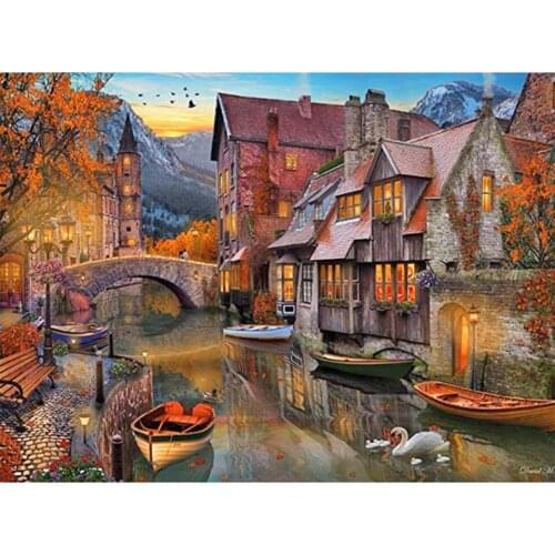 Yujohom Diy Diamond Canal Sunset View Diamond Painting Full Square Drill Diamond Embroidery Water City of Venice Landscape Decor