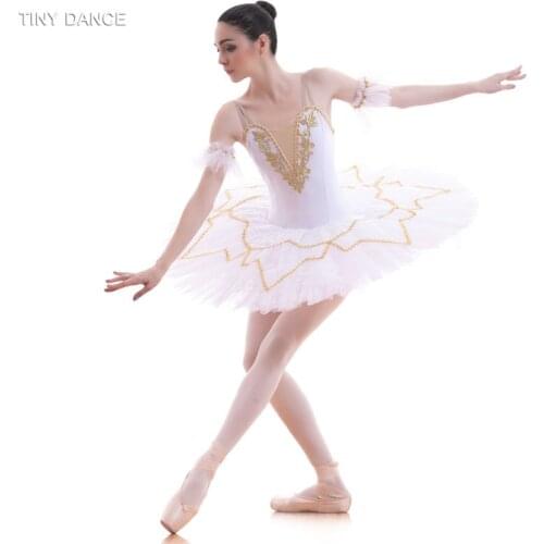 White/Pink Standard Size Pre-Professional Ballet Dance Tutu Ballerina Dress Tutu Costumes with Soft Tulle Arm Bands BLL046