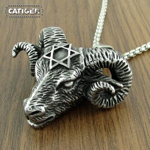Free Shipping Vintage Goat Sheep Head Pendant Silver Color Nordic Religion Six Star Symbol Animal Necklace Jewelry