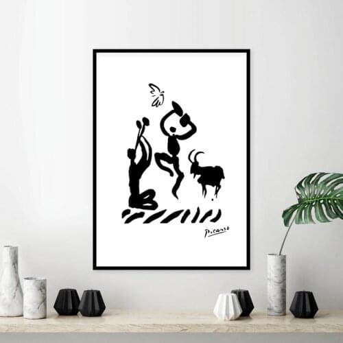 Pablo Picasso Flute Players Sketch Art Prints Black and White Abstract Painting Minimalist Poster Living Room Wall Art Decor