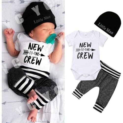 3PCS Toddler Kids Baby Boy Girls Letter Bodysuit 2020 Baby Romper White Tops Stripe Pants Hat Summer Outfits Clothes