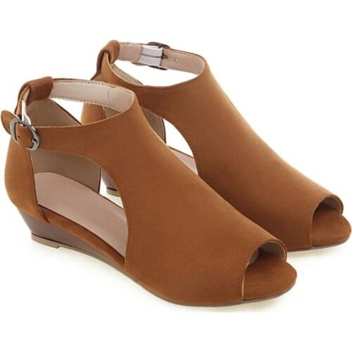 Big Size 9 10 11-15 wedges shoes for women sandals women shoes woman ladies summer The fish mouth small slope heel belt buckle h