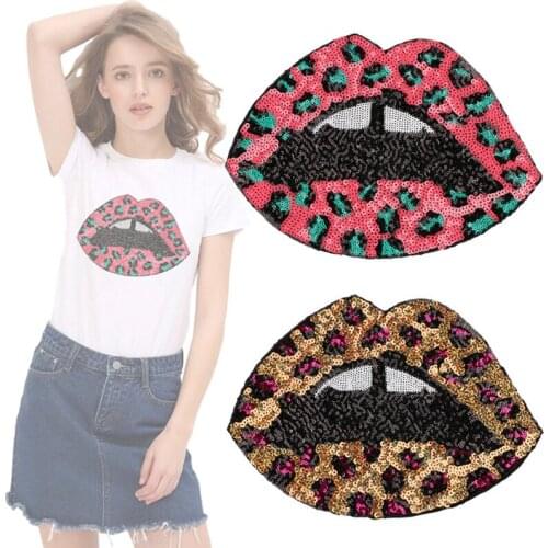 Big Mouth Sequin Patches Sew On Clothing Cartoon Tongue Paste with Glue Sewing Supplies DIY Decorative Embroidery Appliques