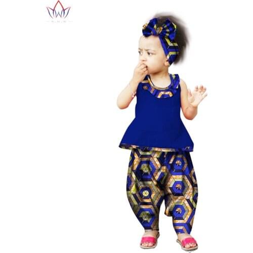 BRW New Arriving Africa Pant Sets for Children Dashiki Cute Africa Clothing Bazin Riche Sweet for Girls Clothes WYT103