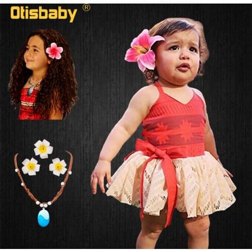 One Piece Halloween Vaiana Baby Girl Dress Fancy Infant Birthday Party Moana Princess Clothing Sets Fluffy Vintage Beach Dress