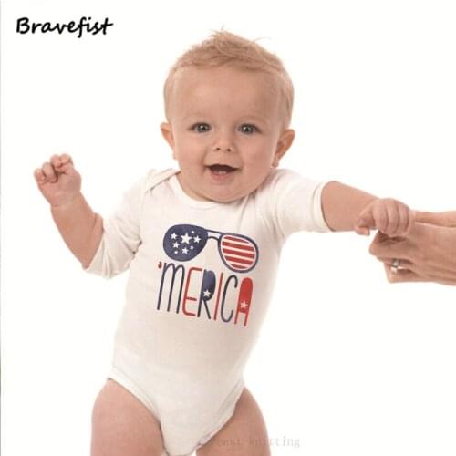 Merica Overalls Letters Baby Bodysuits Fashion Style Kids Jumpsuits 0-24M Summer Children Boys Girls Clothing Clothes Outfits