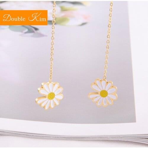 Small Chrysanthemum Drop Earrings Titanium Stainless Steel Antiallergic No Fade Gold Color Earrings Fashion Trendy Women Jewelry