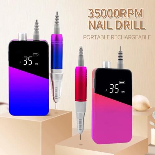 35000RPM Gradient Color Handle Rechargeable Nail Drill Portable Cordless E File Electric Nail Drill Machine Set Manicure