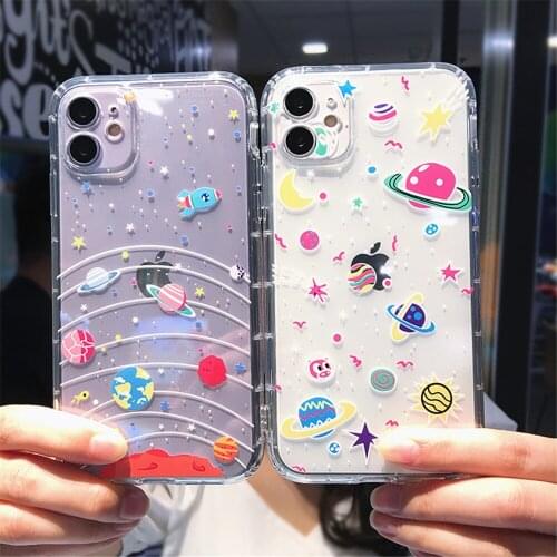 Cartoon Starry Sky Shockproof Phone Case For iPhone 12 mini 11 Pro Max X XR XS Max 7 8 Plus SE 2020 Cute Soft TPU Planet Fundas