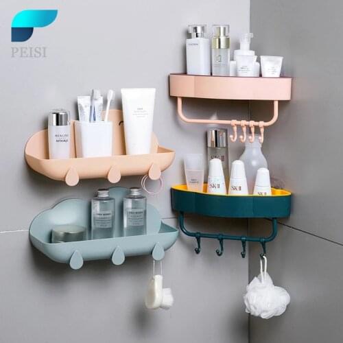 PEISI Punch-Free Wall-Mounted Bathroom Shelves Corner Shelf Shampoo Shower Shelf Towel Holder Storage Rack Bathroom Accessories