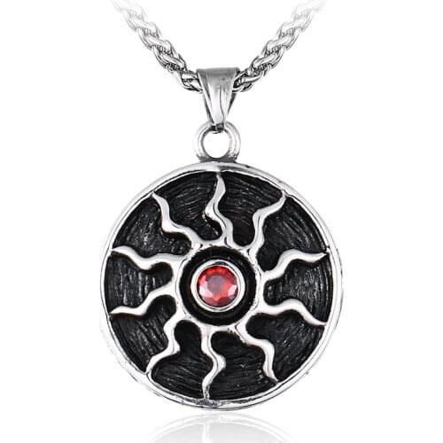 Stainless steel Sun pendant necklace with red store unique style for man jewelry gift