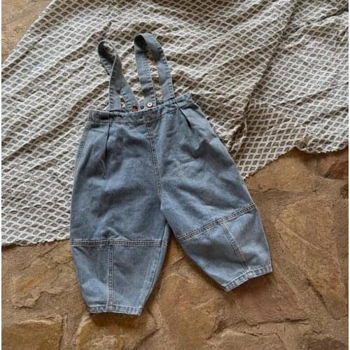 2021 New Stlye Girls Boys Denim Overalls Autumn Cotton Fashion Kids Pants 1-7t CO881