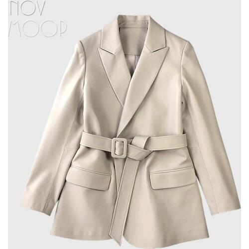Novmoop genuine leather sheepskin women blazer jacket simple chic style ins hotest women wear LT3339