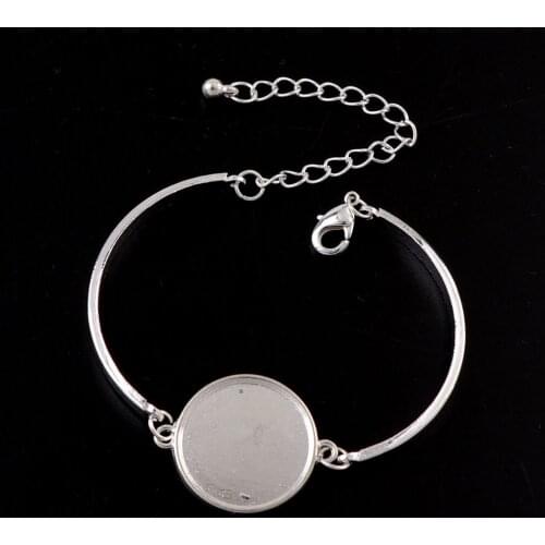 Fashion 2pc Inner 20mm Silver Plated Bangle Base Diy Bracelet Blank Findings Tray Bezel Setting Cabochon Cameo Jewelry Marking
