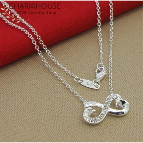 Silver 925 Necklaces For Women AAA Zirconia Infinity Pendant & Necklace Choker Collier Femme Wedding Bridal Jewelry Accessories