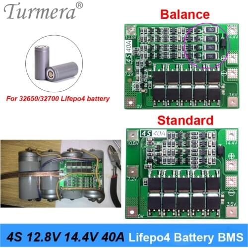 LiFePO4 12.8V 14.4V 4S 40A 32650 32700 BMS lithium iron battery protection board with equali zation start drill Standard Balance