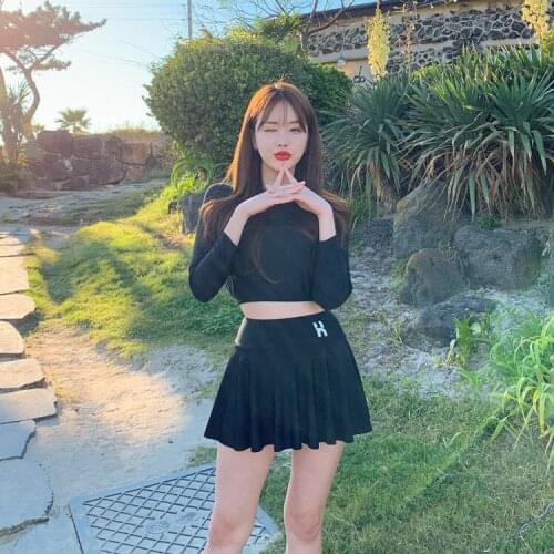 Beach Wear Swimsuit Bathing Suit Tankini Rashguard Women Swimear Rash Guard Plus Size Long Sleeve Swimwear 2019 New Korean Split