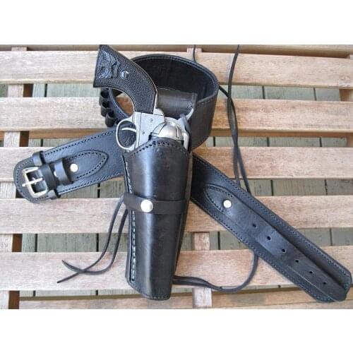 Gun belt - Black Color - 45 Caliber Belt with 8" Smooth Holster Combo - Leather (Black,)