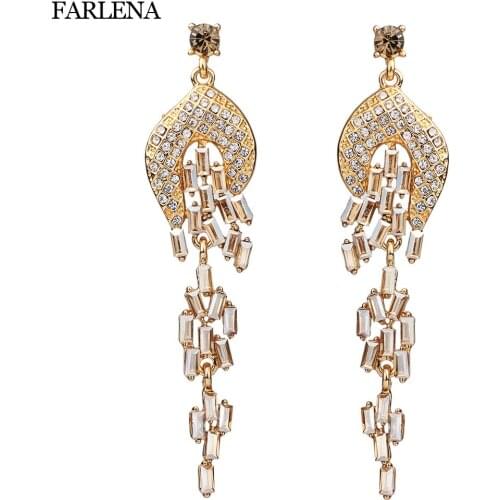 Elegant Full rhinestones leaf shaped pendant drop earrings Fashion wedding earrings long earrings for women