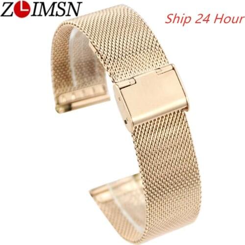 ZLIMSN High Quality Stainless Steel Mesh Watchbands Bracelets Replacement 18 2022mm Silvery Black Rose Gold Watch Strap Promotio