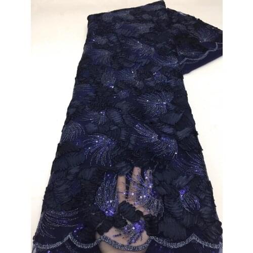 Navy Blue Nigeria French Tulle Lace Fabric African Sequins Lace Fabric High Quality Mesh Tulle Lace 5Yards For Wedding Garment