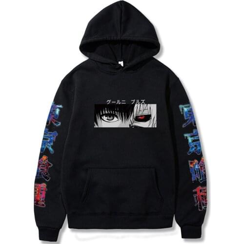 Harajuku Unisex Hoodies Japanese Anime Tokyo Ghoul Kaneki Ken Eyes Printed Mens Pullover Streetwear Casual Sweatshirts