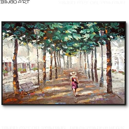 High Quality Hand-painted Impression Lady Walking Acrylic Painting on Canvas Lady Walk in Country Road Oil Painting for Wall Art