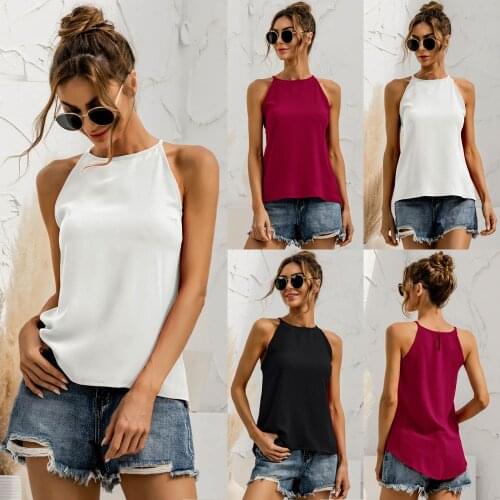 Women Summer T-Shirt Sleeveless Halter Solid Color Tank Top Female 2021 New Hot Sexy Big Size C2473