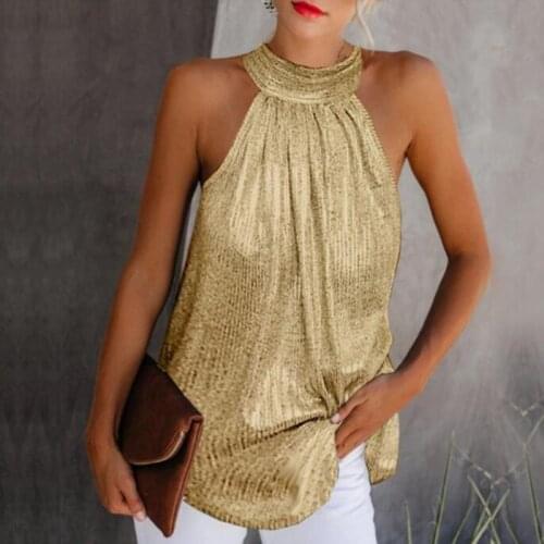 Plus size S-5XL Women Summer T-shirt Sexy sleeveless Halter Bright Color Tops Blusa Casual Loose T Shirt Tee