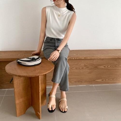 Women Casual Camis Sexy Sleeveless Solid Knitted Top Summer Turtleneck Camisole Tank Top Y2k Slim Female All-Match T-shirt Vest