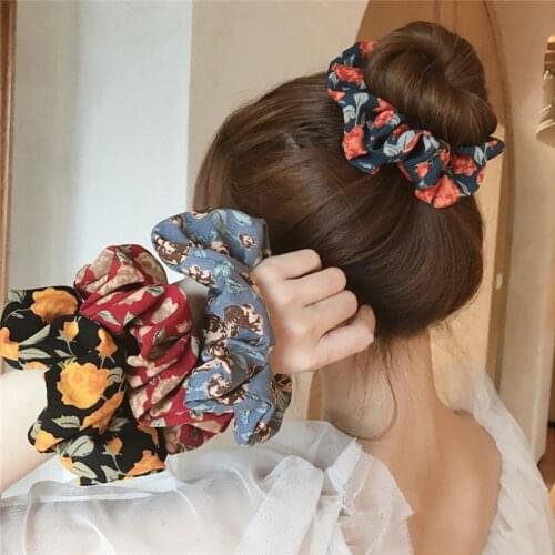 Women accessories vintage scrunchie pack ponytail holder ozdoby do wlosow print elastique cheveux fashion flower headband hair