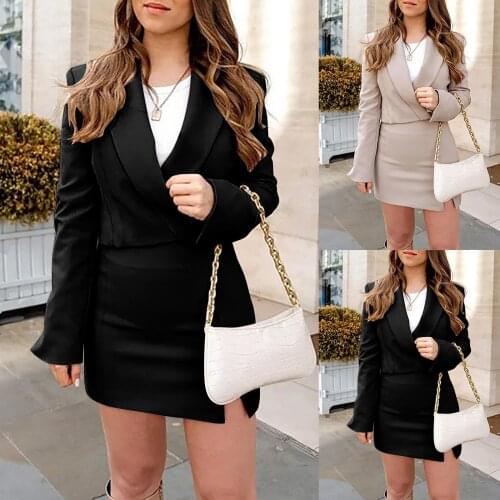 Womens Blazer&Suits Skirt Suit Fashion Professional Mini Skirt Suit Long Sleeve Temperament Office Lady Slim Autumn Clothing