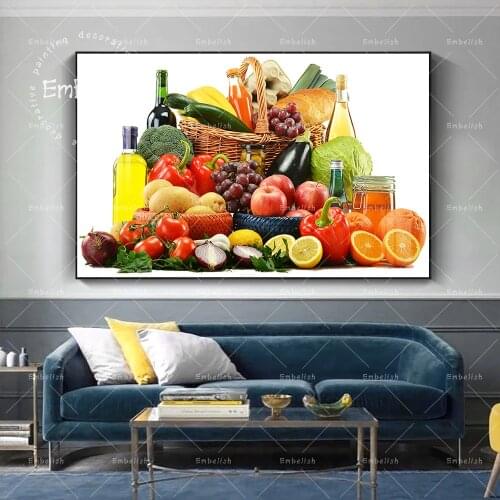 1 Pieces Fresh Fruits And Vegetables On Basket Kitchen Home Decor Wall Art Posters For Living Room Restaurant Canvas Paintings